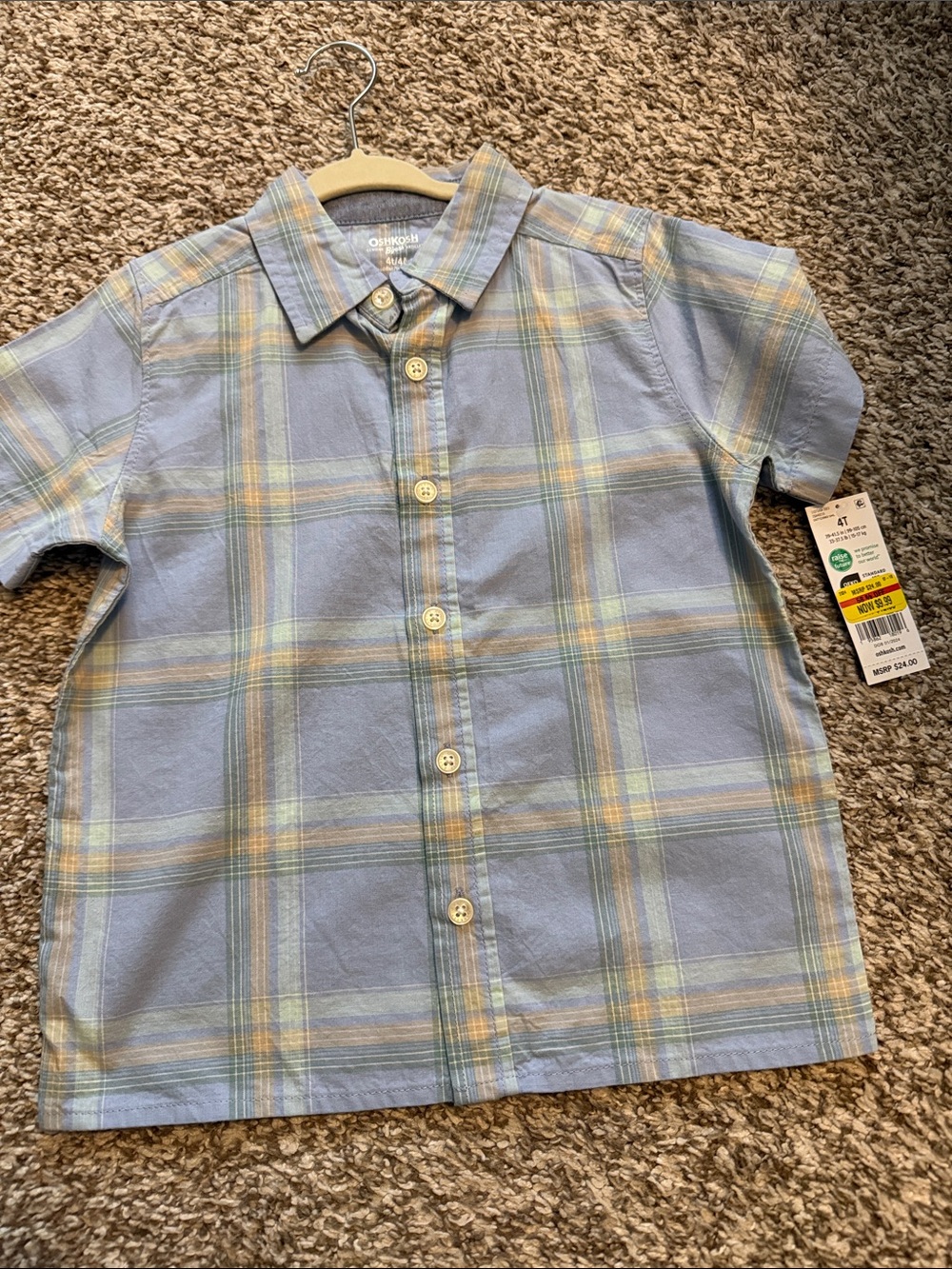 OshKosh B'gosh Light Blue Plaid Short-Sleeve Button-Down Shirt